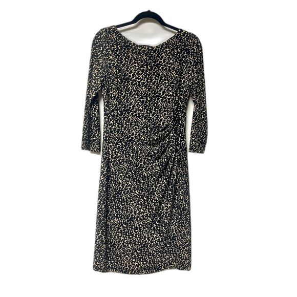 LAUREN RALPH LAUREN Black/Tan Leopard Print Ruched Waist Sheath Dress, Sz 10 - Picture 1 of 7